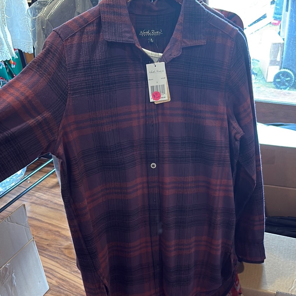 SOLD Plum Plaid Button-Up Cotton Flannel Small